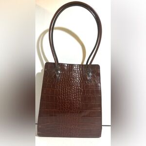Handmade Elegant Brown Crocodile-Embossed Leather Tote